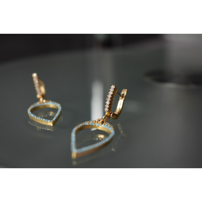 Sky Jewelry Серебряные серьги в позолоте со вставками из Бирюзы