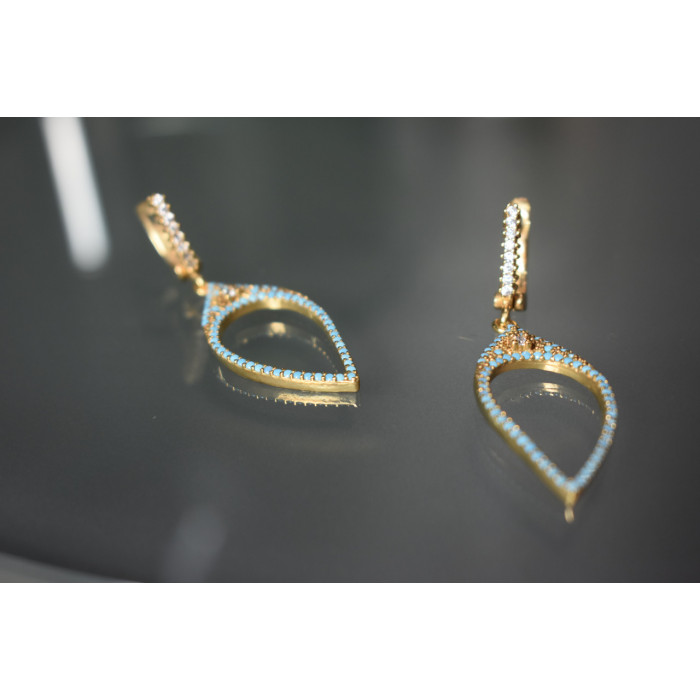 Sky Jewelry Серебряные серьги в позолоте со вставками из Бирюзы