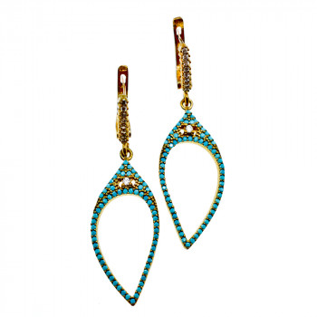 Sky Jewelry Серебряные серьги в позолоте со вставками из Бирюзы