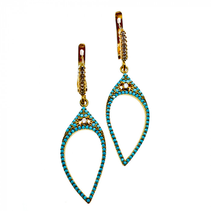 Sky Jewelry Серебряные серьги в позолоте со вставками из Бирюзы