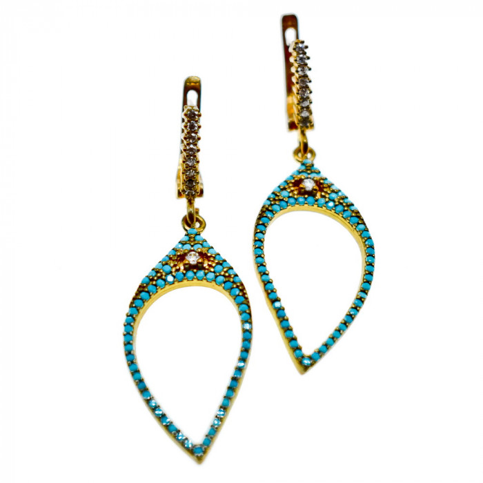 Sky Jewelry Серебряные серьги в позолоте со вставками из Бирюзы