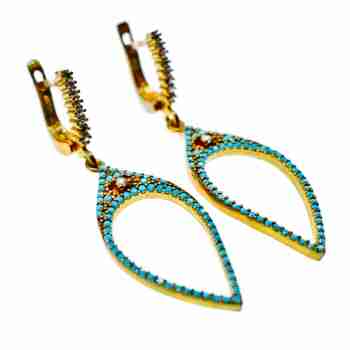 Sky Jewelry Серебряные серьги в позолоте со вставками из Бирюзы