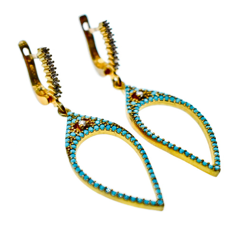 Sky Jewelry Серебряные серьги в позолоте со вставками из Бирюзы