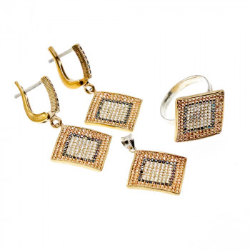 Sky Jewelry Серебряный комплект со вставками из камней Черный Нефрит и фианиты