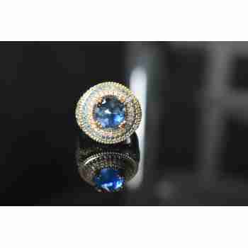 Sky Jewelry Серебряное кольцо с голубым камнем Алпанит и фианитами