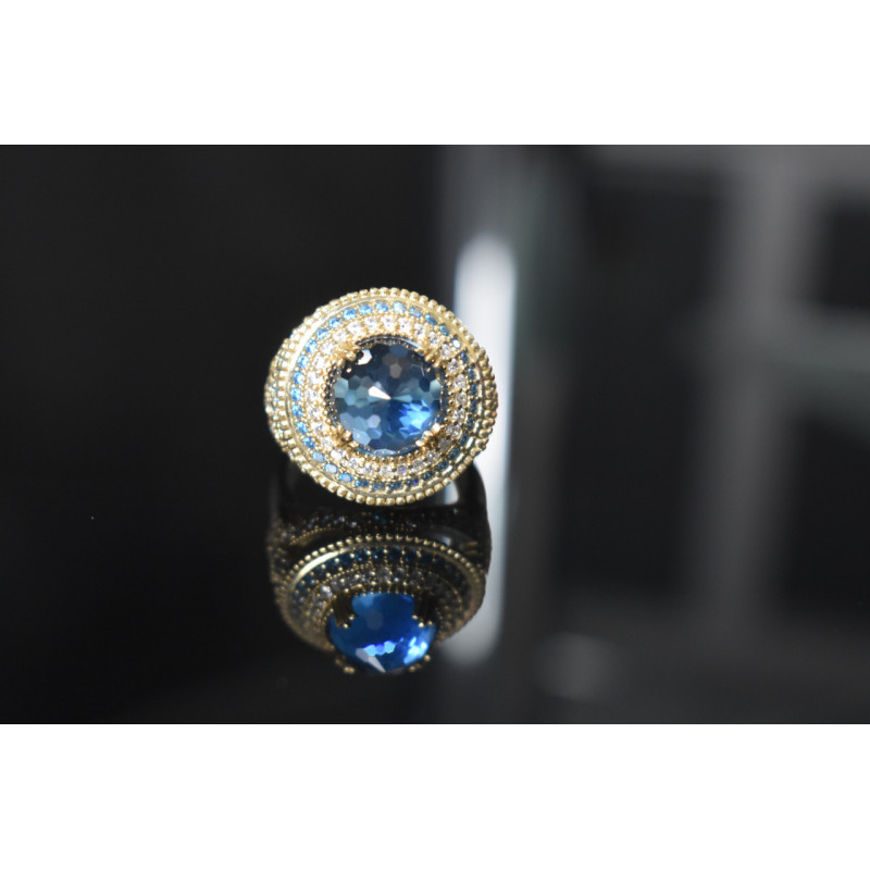 Sky Jewelry Серебряное кольцо с голубым камнем Алпанит и фианитами