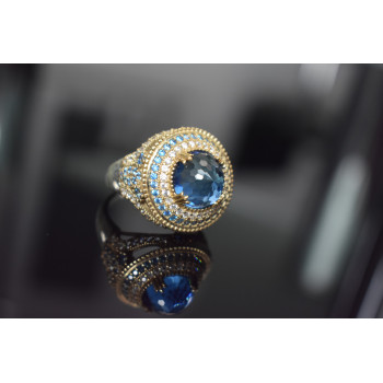 Sky Jewelry Серебряное кольцо с голубым камнем Алпанит и фианитами