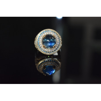 Sky Jewelry Серебряное кольцо с голубым камнем Алпанит и фианитами