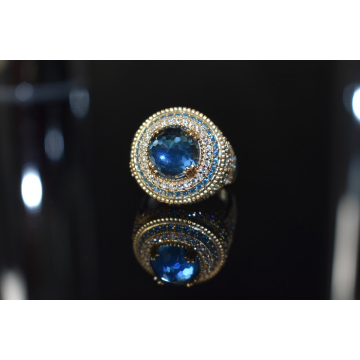 Sky Jewelry Серебряное кольцо с голубым камнем Алпанит и фианитами