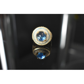 Sky Jewelry Серебряное кольцо с голубым камнем Алпанит и фианитами