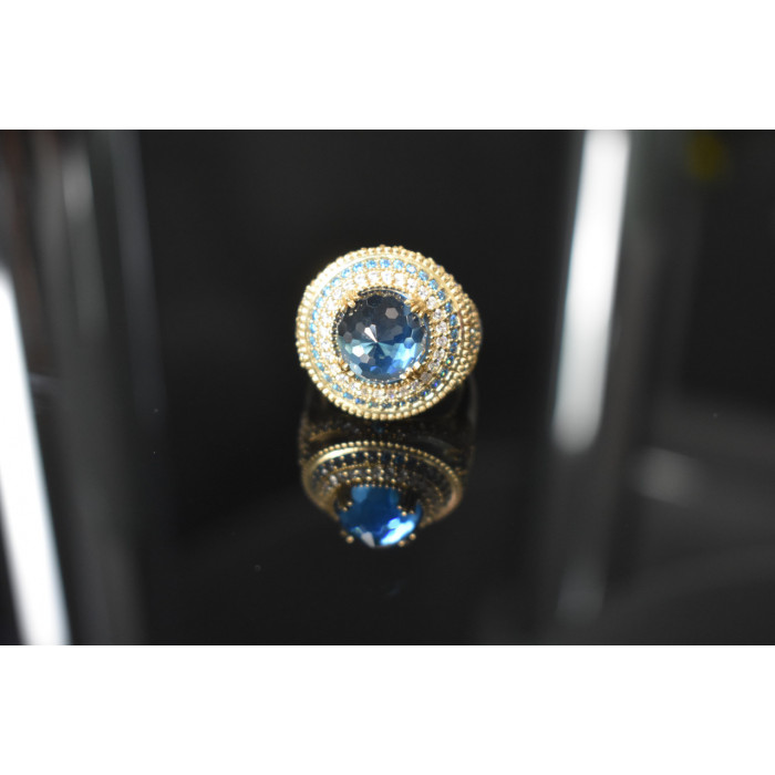 Sky Jewelry Серебряное кольцо с голубым камнем Алпанит и фианитами