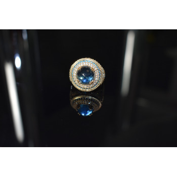 Sky Jewelry Серебряное кольцо с голубым камнем Алпанит и фианитами