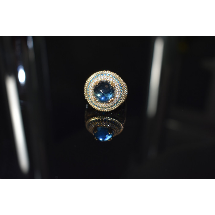 Sky Jewelry Серебряное кольцо с голубым камнем Алпанит и фианитами