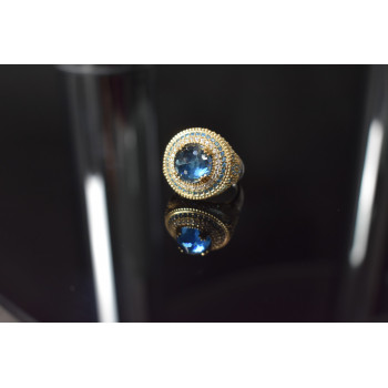 Sky Jewelry Серебряное кольцо с голубым камнем Алпанит и фианитами