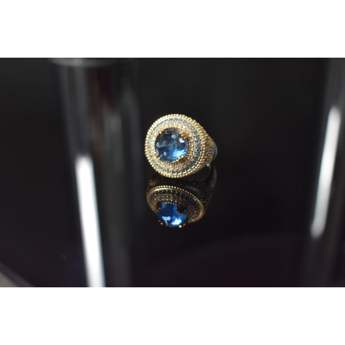 Sky Jewelry Серебряное кольцо с голубым камнем Алпанит и фианитами