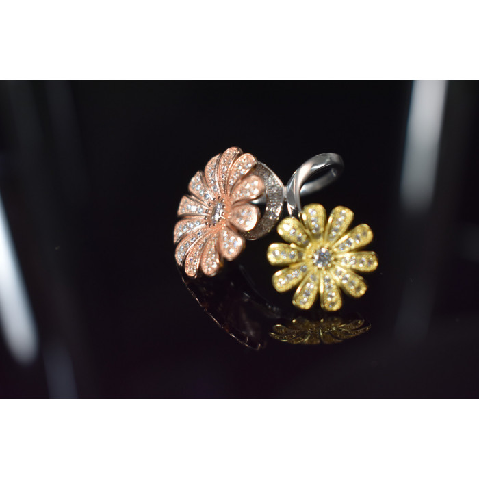 Sky Jewelry Серебряное кольцо 925 пробы с фианитами *Цветы*