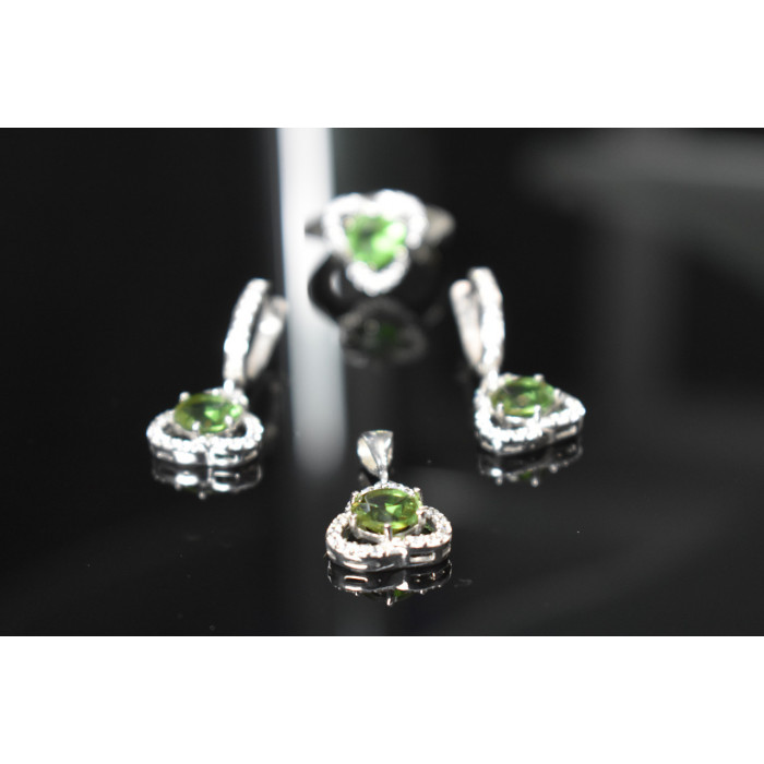 Sky Jewelry Серебряный комплект 925 пробы с Зеленым камнем Алпанит