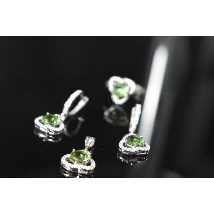 Sky Jewelry Серебряный комплект 925 пробы с Зеленым камнем Алпанит