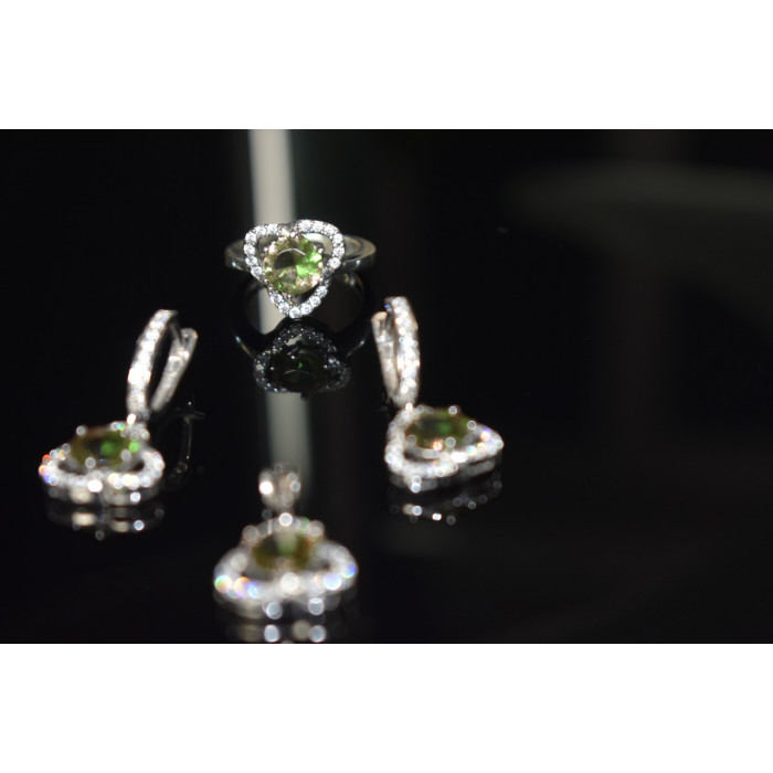 Sky Jewelry Серебряный комплект 925 пробы с Зеленым камнем Алпанит
