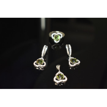 Sky Jewelry Серебряный комплект 925 пробы с Зеленым камнем Алпанит