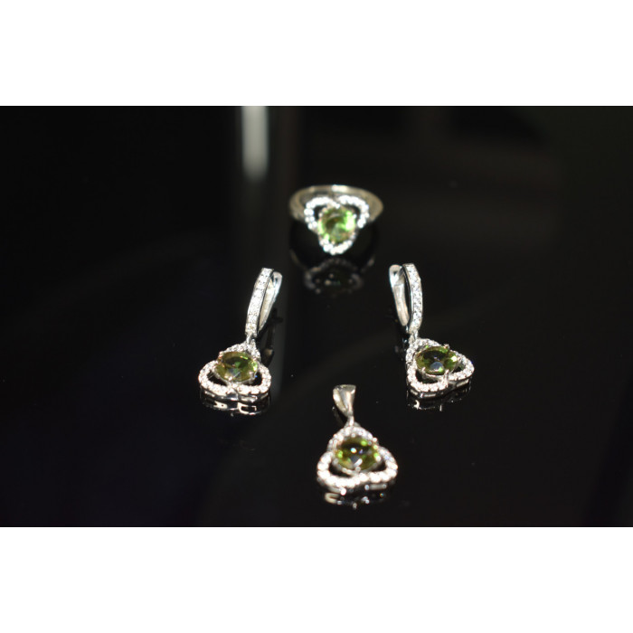 Sky Jewelry Серебряный комплект 925 пробы с Зеленым камнем Алпанит