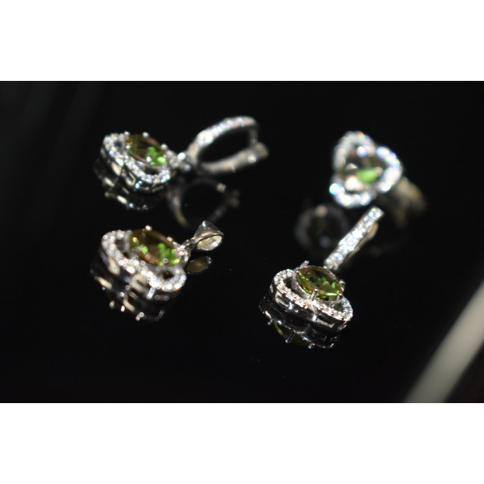 Sky Jewelry Серебряный комплект 925 пробы с Зеленым камнем Алпанит