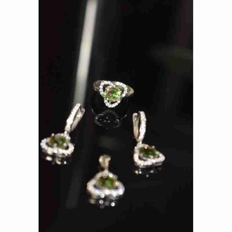 Sky Jewelry Серебряный комплект 925 пробы с Зеленым камнем Алпанит