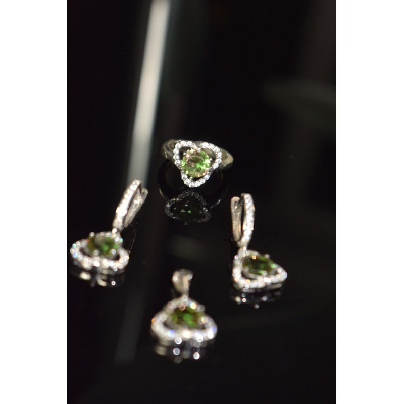 Sky Jewelry Серебряный комплект 925 пробы с Зеленым камнем Алпанит