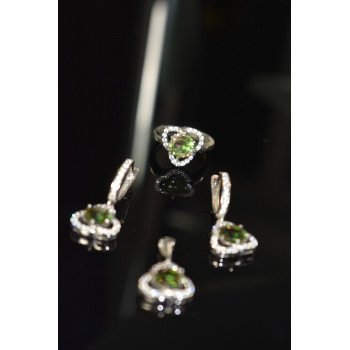 Sky Jewelry Серебряный комплект 925 пробы с Зеленым камнем Алпанит