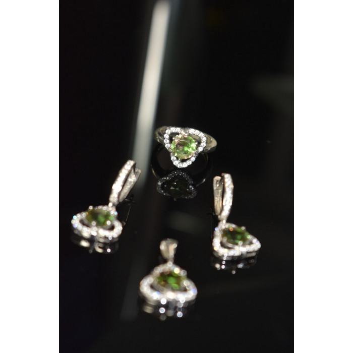 Sky Jewelry Серебряный комплект 925 пробы с Зеленым камнем Алпанит