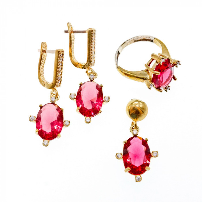 Sky Jewelry Комплект из серебра 925 проба в позолоте с красным камнем Алпанит