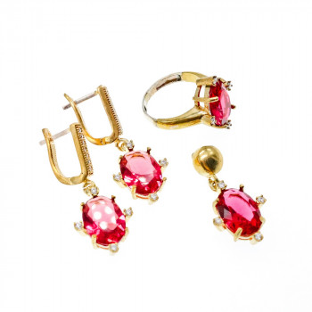 Sky Jewelry Комплект из серебра 925 проба в позолоте с красным камнем Алпанит