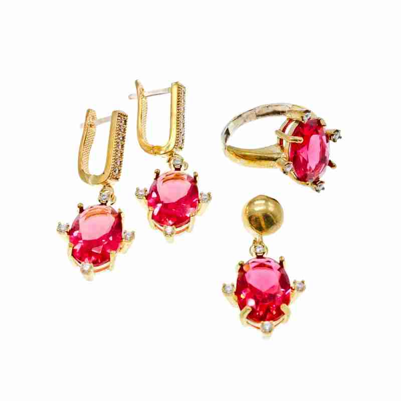 Sky Jewelry Комплект из серебра 925 проба в позолоте с красным камнем Алпанит