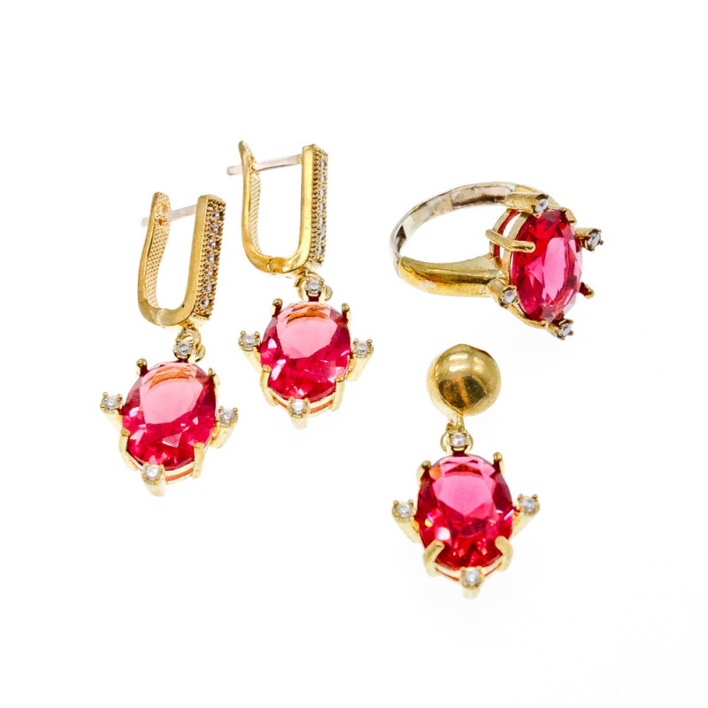 Sky Jewelry Комплект из серебра 925 проба в позолоте с красным камнем Алпанит