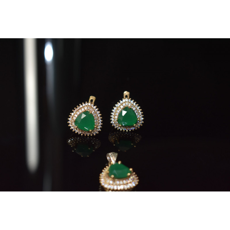 Sky Jewelry Серебряный набор с зеленым камнем Алпанит