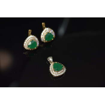 Sky Jewelry Серебряный набор с зеленым камнем Алпанит