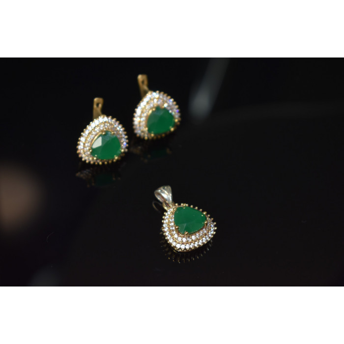 Sky Jewelry Серебряный набор с зеленым камнем Алпанит