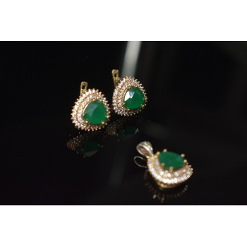 Sky Jewelry Серебряный набор с зеленым камнем Алпанит