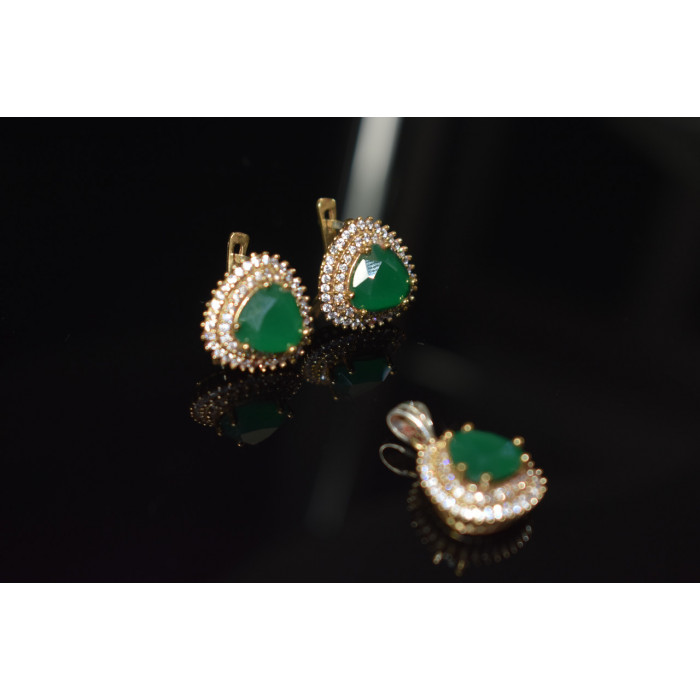 Sky Jewelry Серебряный набор с зеленым камнем Алпанит