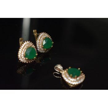 Sky Jewelry Серебряный набор с зеленым камнем Алпанит