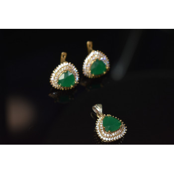 Sky Jewelry Серебряный набор с зеленым камнем Алпанит