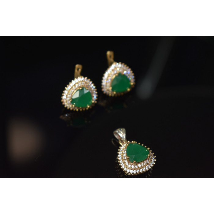 Sky Jewelry Серебряный набор с зеленым камнем Алпанит