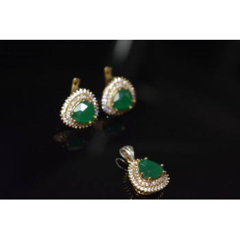 Sky Jewelry Серебряный набор с зеленым камнем Алпанит