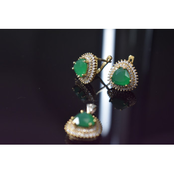 Sky Jewelry Серебряный набор с зеленым камнем Алпанит