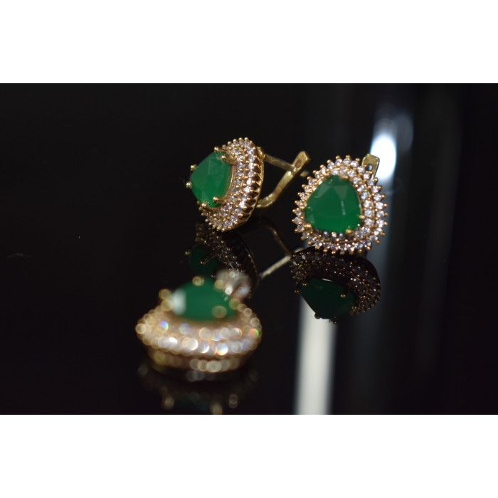 Sky Jewelry Серебряный набор с зеленым камнем Алпанит