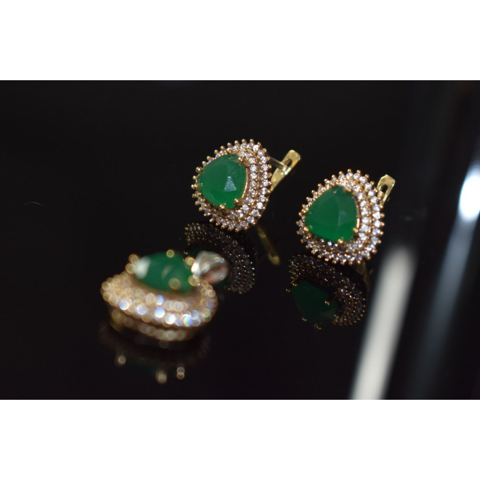 Sky Jewelry Серебряный набор с зеленым камнем Алпанит