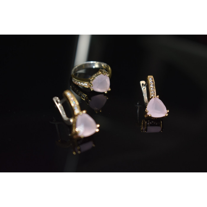 Sky Jewelry Серебряный комплект с нежно-розовым камнем Алпанит