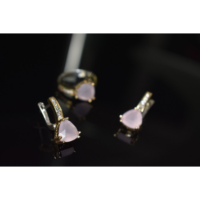 Sky Jewelry Серебряный комплект с нежно-розовым камнем Алпанит