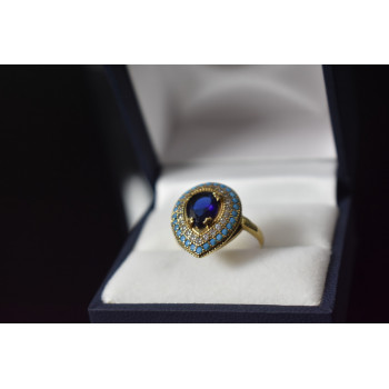 Sky Jewelry Серебряное кольцо с синим камнем Алпанит и вставками из бирюзы