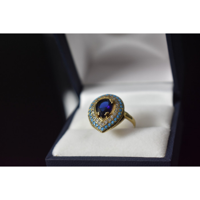 Sky Jewelry Серебряное кольцо с синим камнем Алпанит и вставками из бирюзы